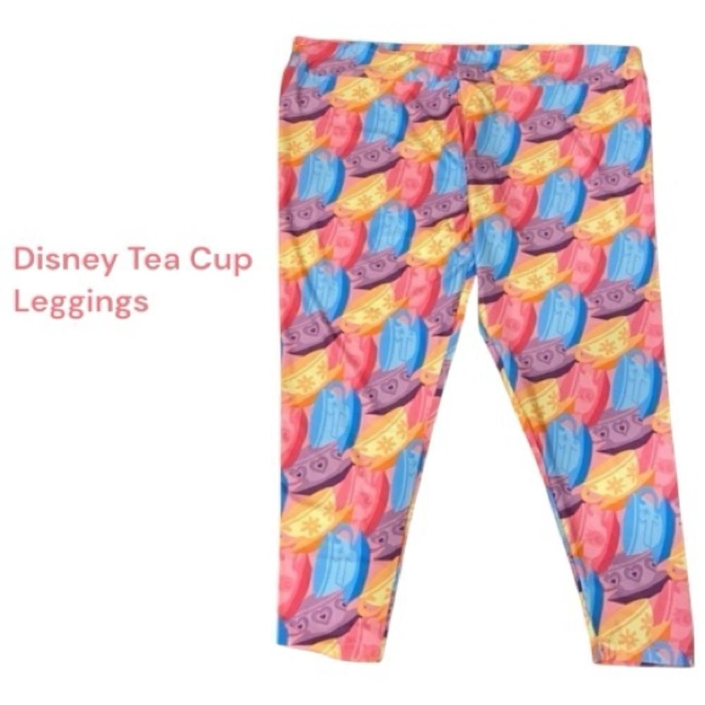 Disney Leggings Mad Tea Party Colorful Teacup Print Womens New